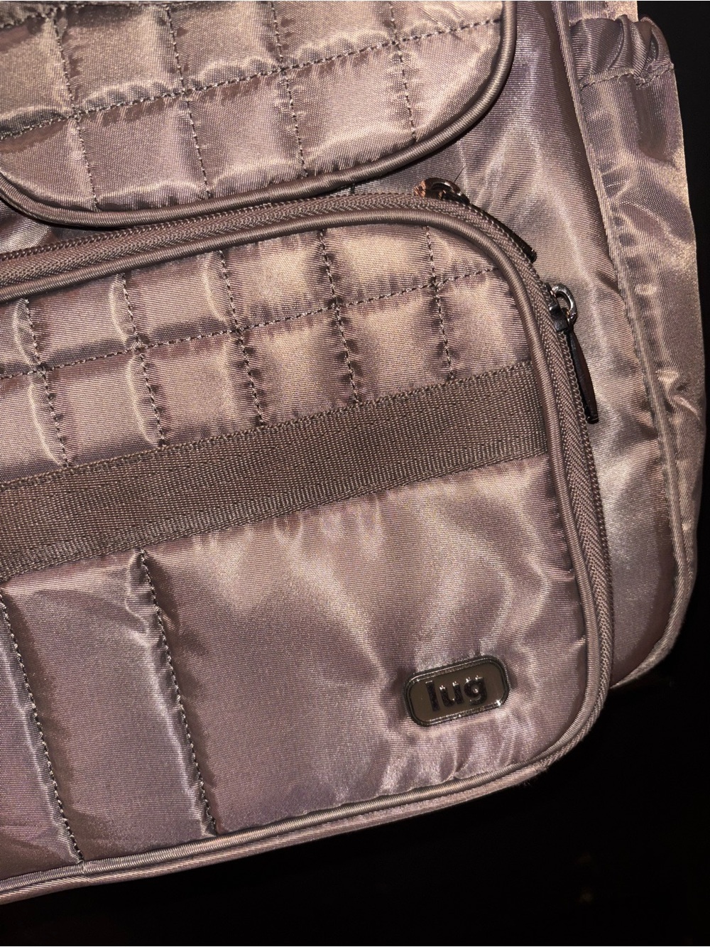 Lug Puddle Jumper Metallic Gray Quilted Convertible Tote Backpack Travel - Picture 2 of 11